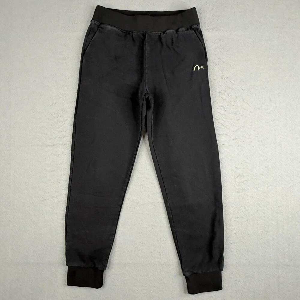 Evisu Kuro Sweatpants Adult Small 28x25 Black Joggers Drawstring Patch Logo